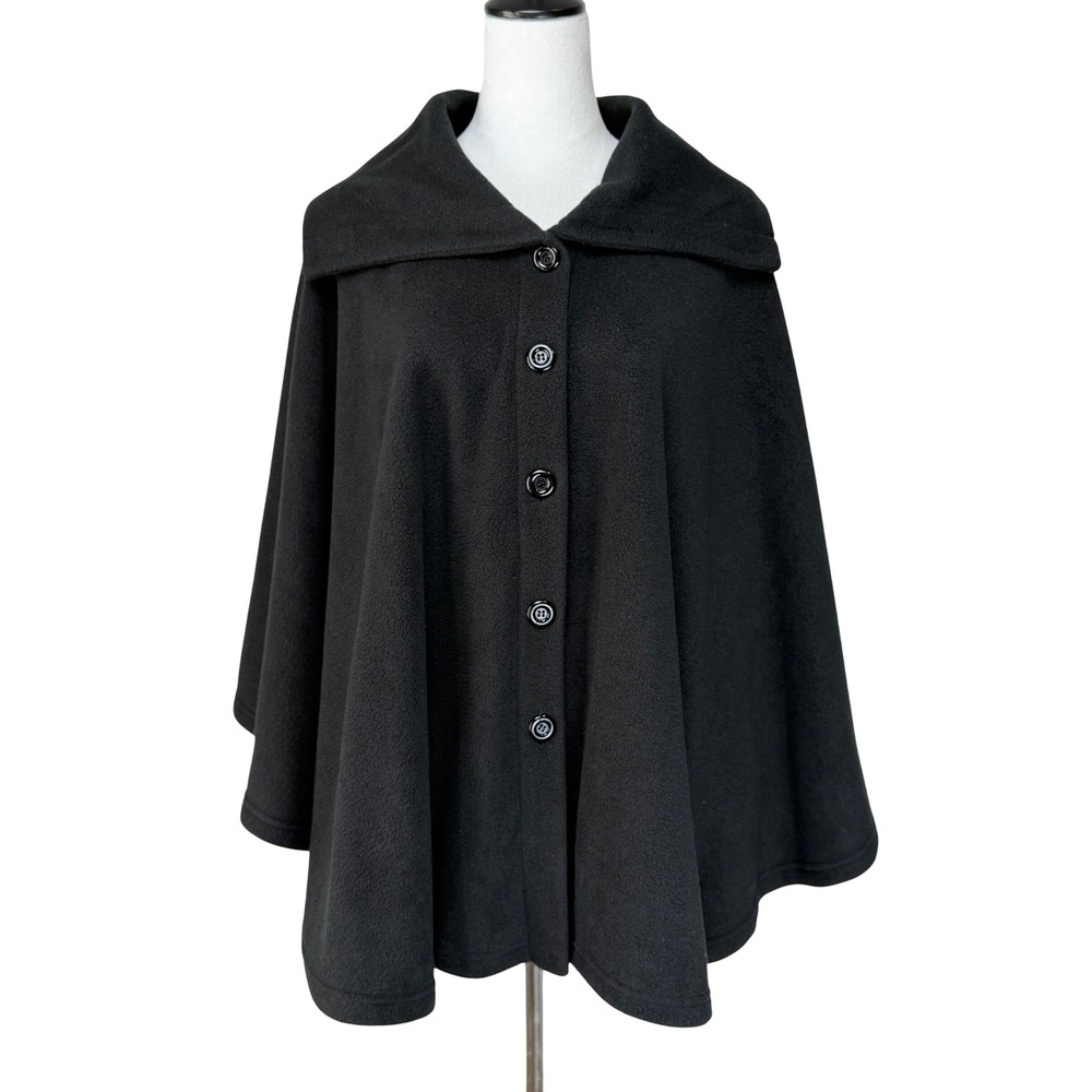 Unbranded Women Fleece Cape One Size Black Button Front Convertible Collar Coat